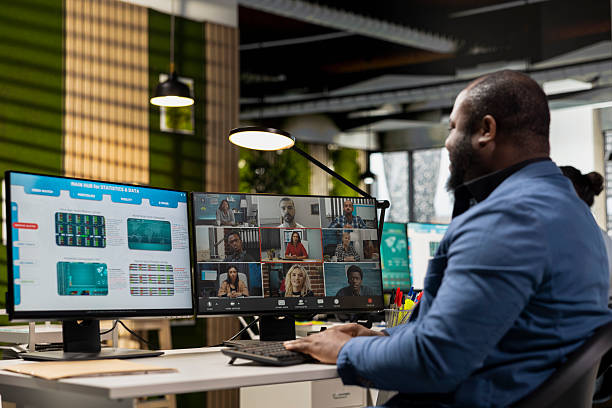 istock Black businessman meets on online call event to discuss project development 2238949179