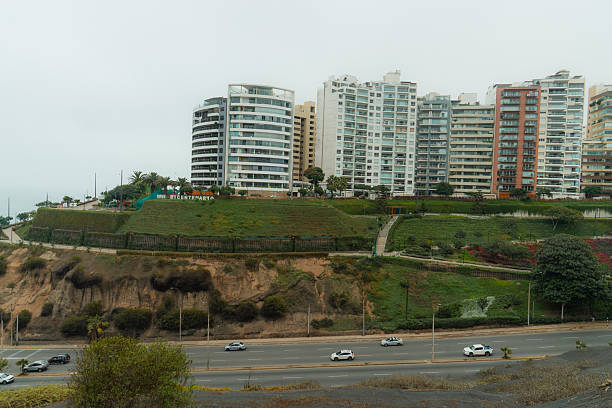 Traffic on highway by the ocean  in Lima, Peru
