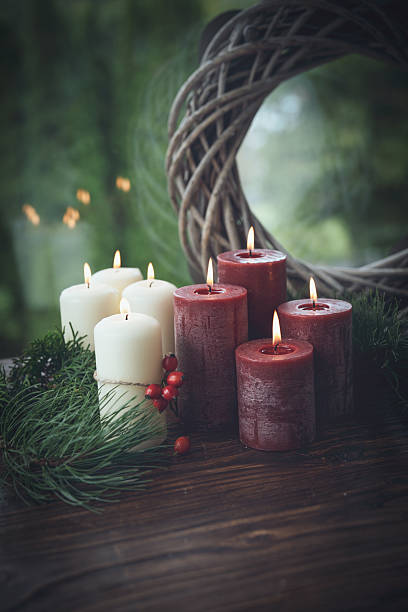 istock Christmas still life with red and white candles 2238957452