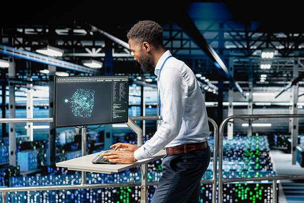 istock Black male specialist performing system maintenance on industrial platform 2238959598