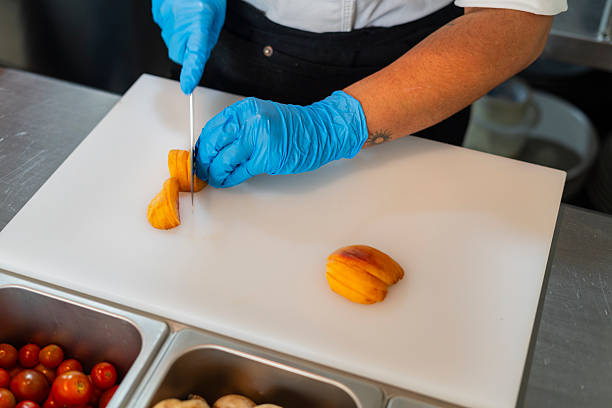Chef prepares a delicious Italian burrata in the restaurant's kitchen
