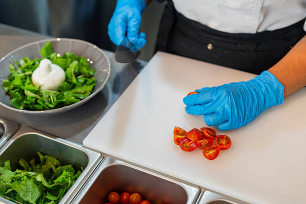 Chef prepares a delicious Italian burrata in the restaurant's kitchen