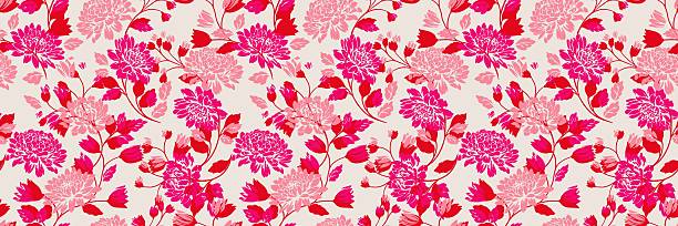 istock Seamless vector floral pattern with vivid pink, red, and magenta chrysanthemum flowers on a light beige background. Designs for fabric, wallpaper, packaging, and decor 2238964402