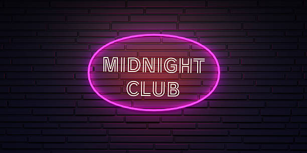 istock Neon text MIDNIGHT CLUB on brick wall background. Template design. Space for text. 3d render. 3d render. 2238982043