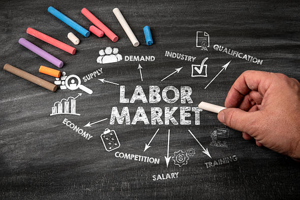 istock LABOR MARKET Concept. Black scratched textured chalkboard background 2238985767
