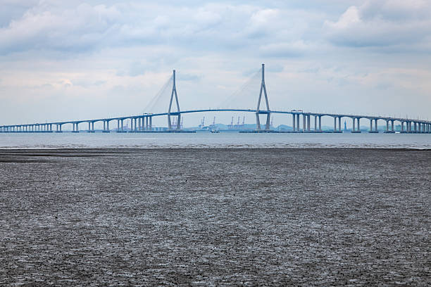 istock suspension bridge on mud flat beach and sea 2238986155