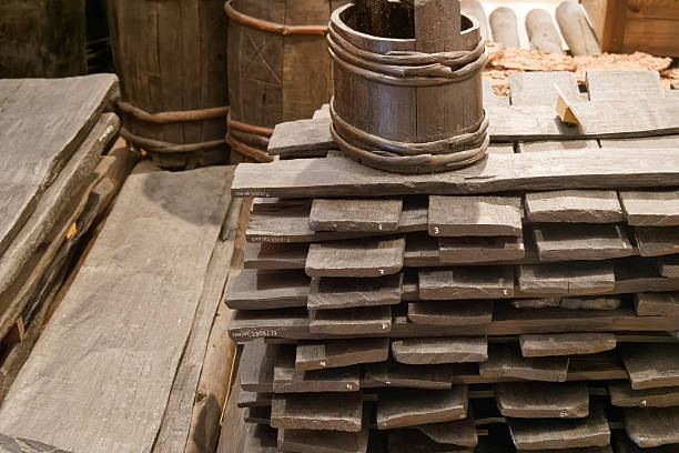istock Wooden boards and barrels stacked in a rustic setting revealing a traditional craftsmanship, showcasing textures and materials 2238990515