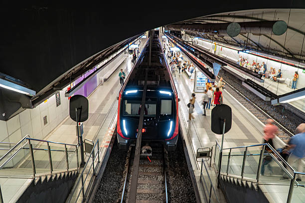 Train leaving the subway station stop