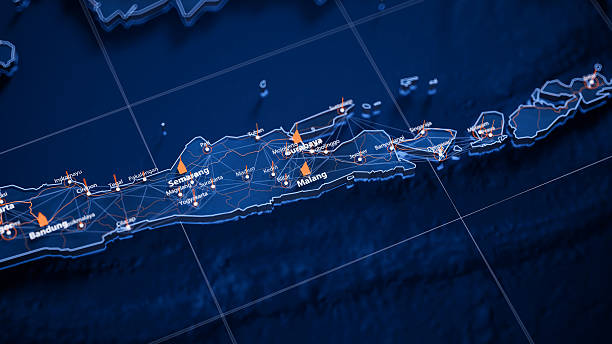 istock Malang map big data visualization. Futuristic map infographic of city in Indonesia. Visual map data complexity in modern blue and orange colors 2238993603