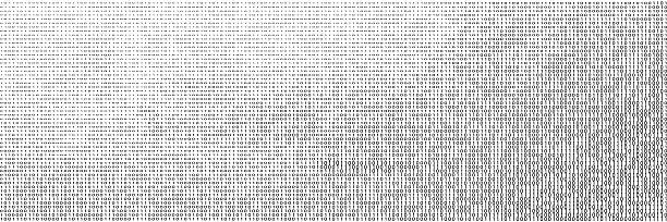 Dense binary code pattern creates a textured abstract background representing themes of digital data and encryption on a clean white surface.