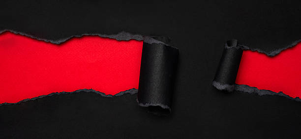 istock Wide red strip between torn black papers, panoramic sale banner 2238995416