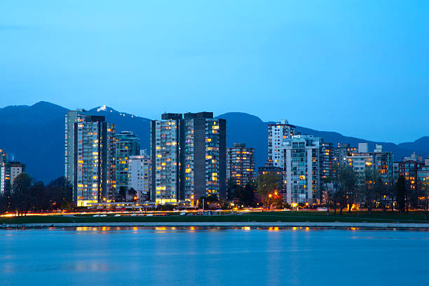 Canada Vancouver. West end of Vancouver apartment towers  Pacific ocean  foreground.