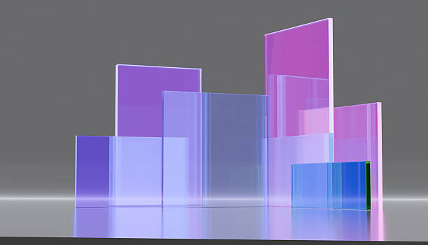 istock Colorful translucent panels various sizes are arranged vertically, creating modern abstract composition. panels, shades of purple, blue, and pink, overlap, forming layered effect against neutral 2238997543