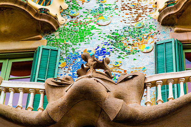 Barcelone, Spain - July 13 2025: The fatastic sureal balcony of Casa Batllo in Barcelone Spain
