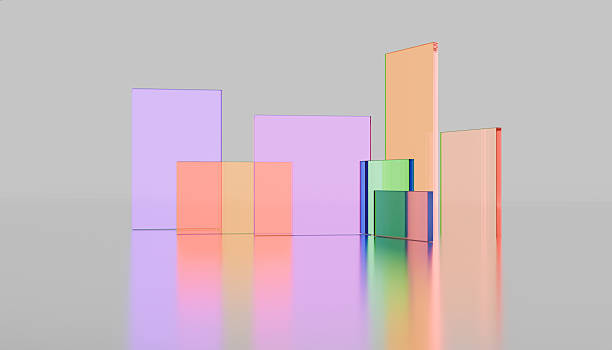 istock Colorful translucent rectangles of varying heights are arranged reflective surface, creating modern and abstract cityscape effect. pastel hues include purple, orange, and green, adding vibrant 2238997790