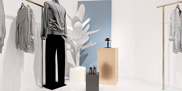 istock 3d render cloth shop, fastion store interior 2239005728