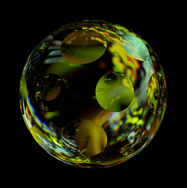 istock Glass Sphere with Yellow Spectral Refraction on Black Background 2239013595