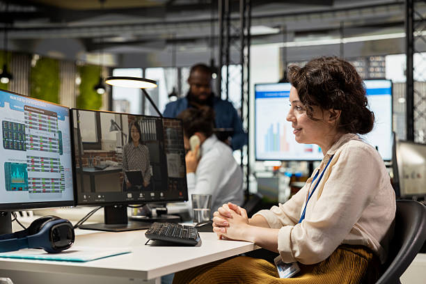 istock Businesswoman participates at web chat event with a shareholder 2239024180