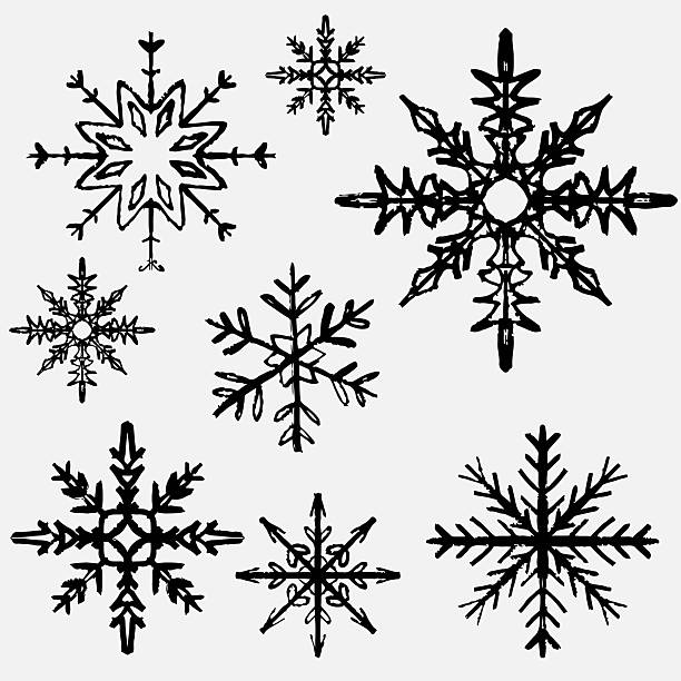 Hand drawn snowflakes. Vector sketch illustration in vintage crayon textured style. Winter symbols, Christmas decorations