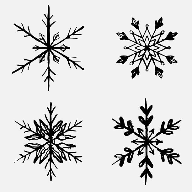Hand drawn snowflake set. Vector sketch illustration in vintage crayon charcoal style. Christmas art. Snowflakes with geometric, delicate, and decorative patterns for winter and holiday design.