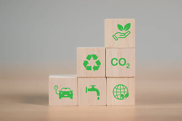 istock wooden blocks, CO2 emission reduction concept in hand for environment. Global warming. Sustainable development. and green business from renewable energy 2239032522