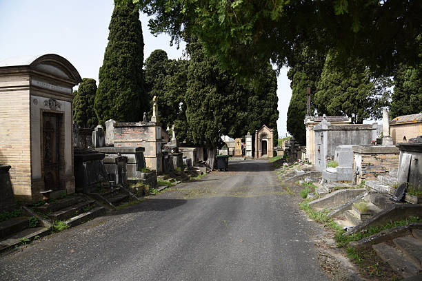 Partial view of the Sitges cemetery with its chapel of San Sebastian in the background in the context of Halloween, All Saints Day or Day of the Dead as a tradition of the peoples of the world.