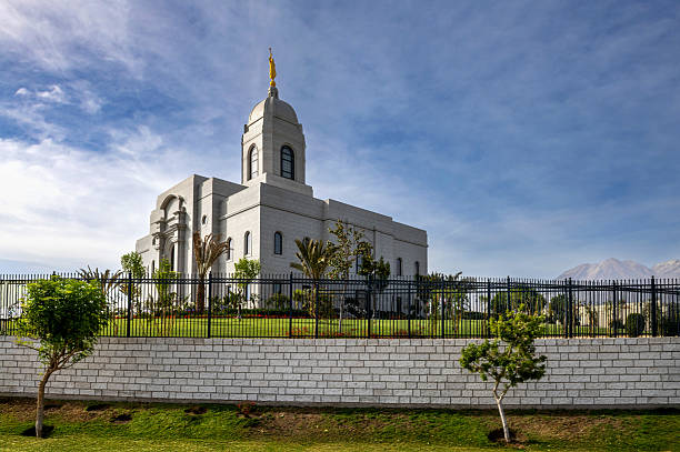 Arequipa, Peru, November 10, 2021: View of the Arequipa Peru Temple which belongs to the Church of Jesus Christ of Latter-day Saints (Mormons).