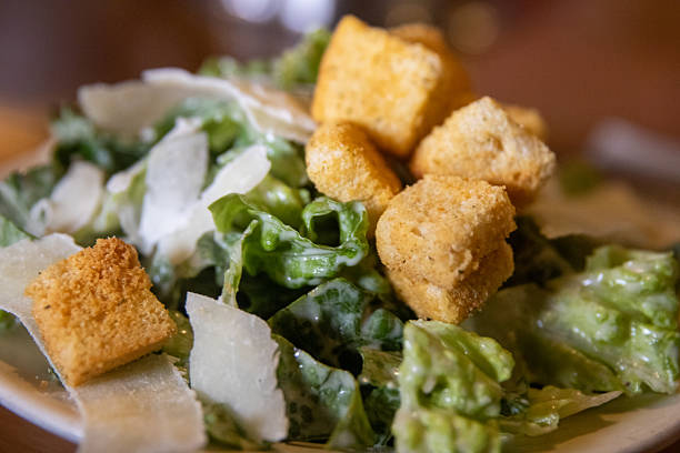 Close up of a Caesar salad