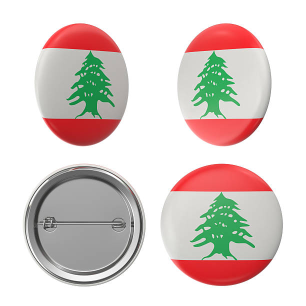 Lebanese flag badges patriotic button pins in 3d rendering