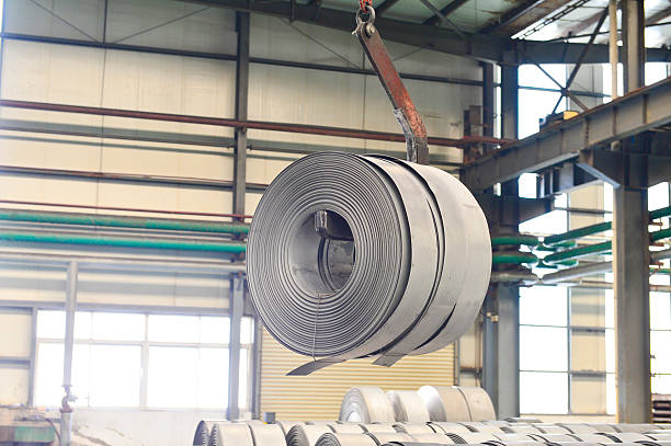 istock Hot rolled strip steel in the warehouse 2239064077