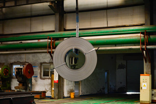 Hot rolled strip steel coil in the factory building