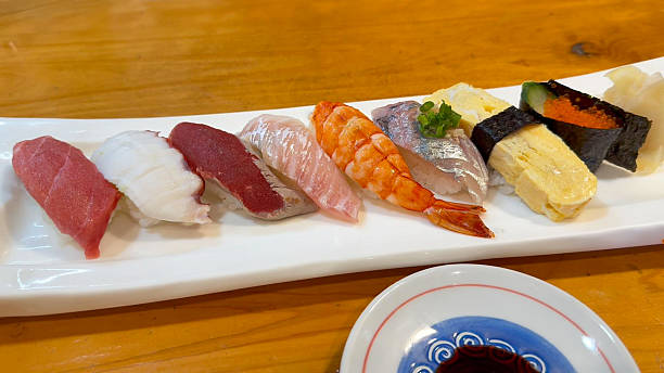Assorted Japanese Sushi Nigiri Platter with Fresh Seafood