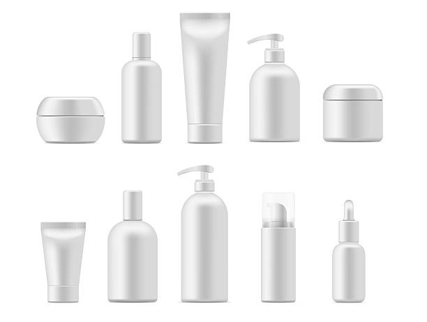 istock Set of realistic white cosmetic containers. Blank packaging mockup for spray, cream, soap, and shampoo. Isolated beauty product bottles for branding design. 2239068285