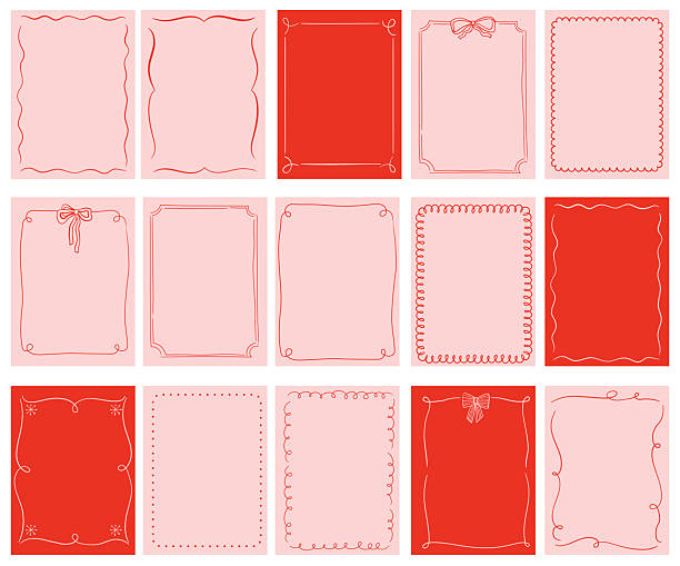 Red and pink vintage ribbon frames for Valentine cards, wedding invitations and Christmas cards. Hand-drawn vector illustration.