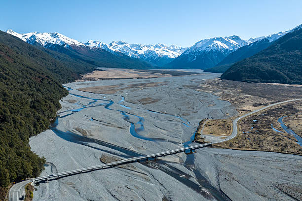 istock Bridge over the braided Waimakariri river near Arthurs Pass 2239077612