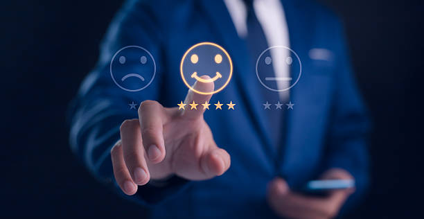 istock Businessman giving excellent 5-star feedback, symbolizing top-tier customer satisfaction and quality service. Digital customer feedback, rates online service, satisfaction and business growth. 2239083341