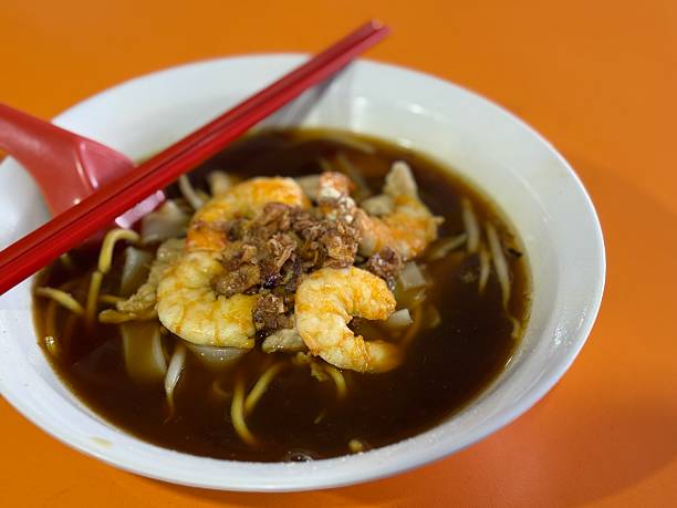 A bowl of Singapore local prawn noodle in soup