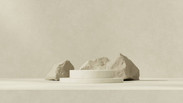 istock Minimal Stone Podium Display with Natural Beige Background 2239095351