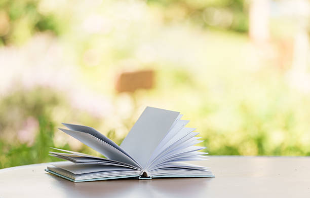 An open blank book on a wooden table with a softly blurred background evoking calm, simplicity and creative potential.
