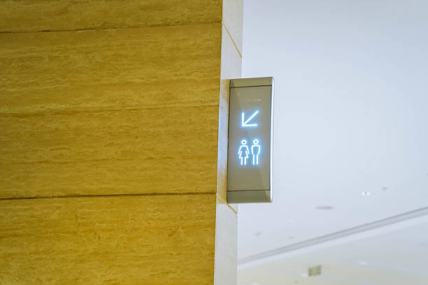 istock Creative restroom sign with male and female figures 2239113490