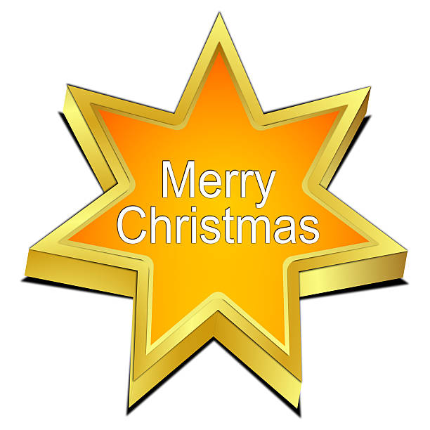 star button merry christmas gold orange - 3d illustration