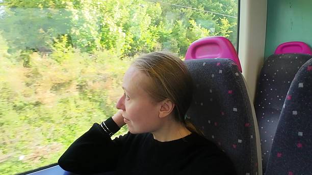istock Woman on a train looking at the window 2239118452