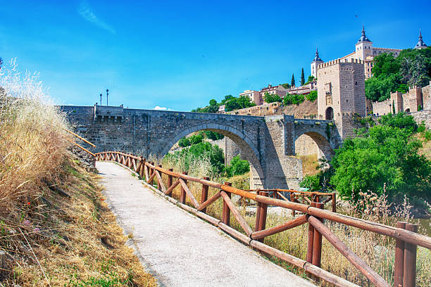 The Puente de Alcántara is a well-preserved Roman arch bridge that spans the River Tagus at the entrance to Toledo