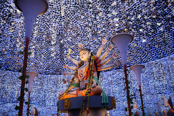 An idol of goddess Durga decorated in Pandal. Durga Puja is biggest religious festival of Hinduism and  is now celebrated worldwide.
