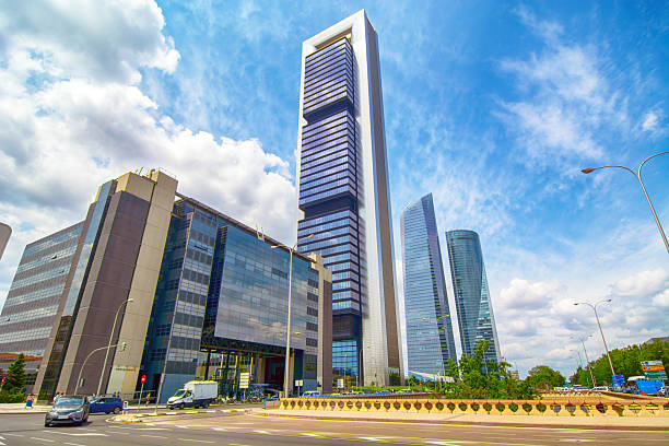 The most famous skyscrapers of Madrid, located in the Cuatro Torres Business Area, dominate the city’s modern skyline