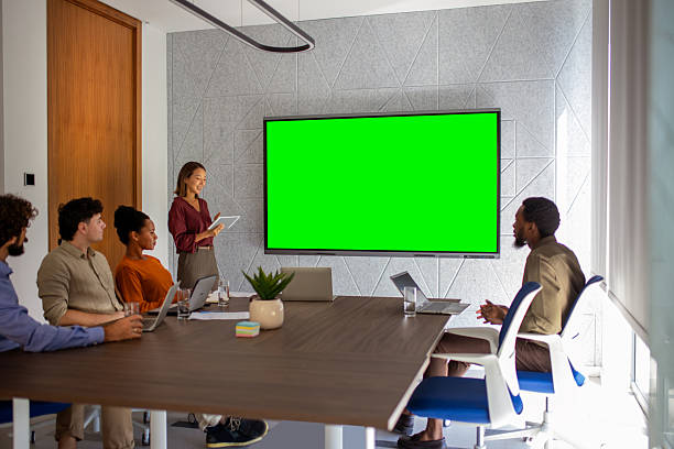 istock Business Presentation Mockup: Confident Leader in Modern Conference Room 2239121793