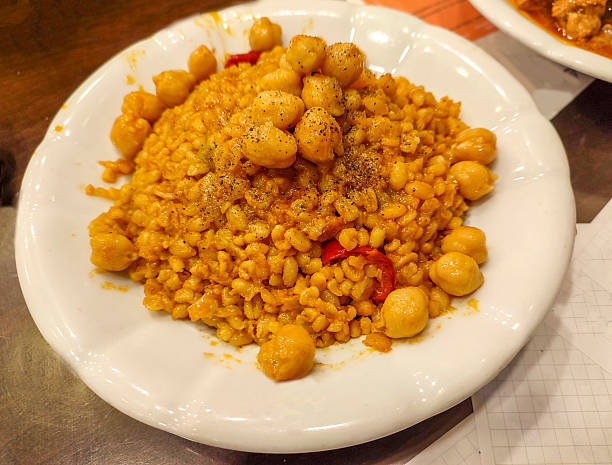 Traditional turkish chick pea wheat bulgur casserole dish serving at istanbul turkey