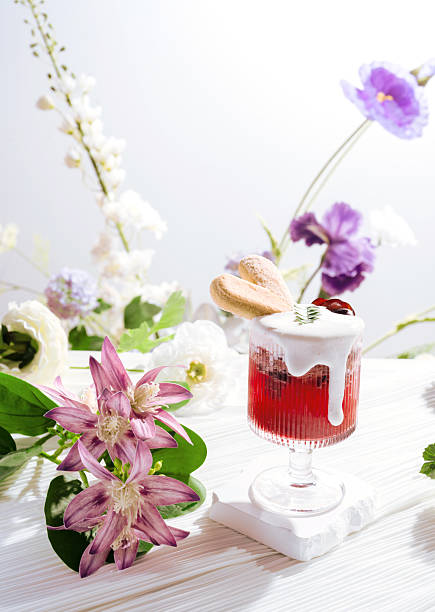 Beautifully decorated desserts in glass