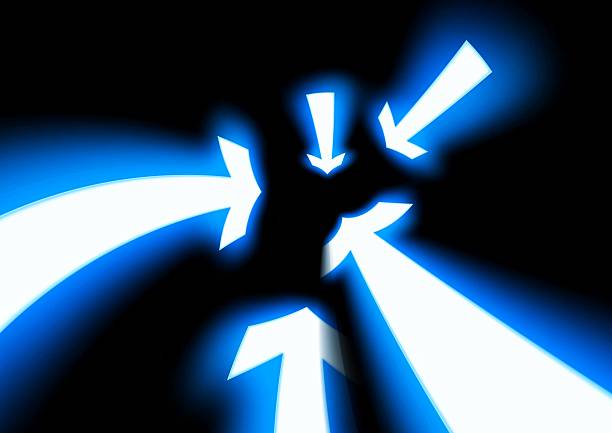 3d illustration of abstract blue light arrows radiating on black background