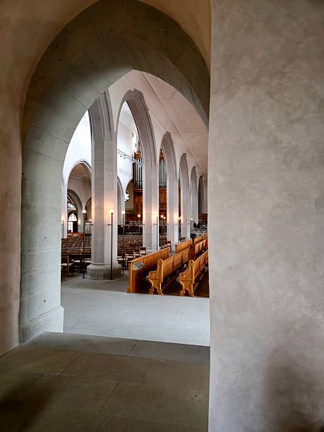 St. Johann is a Protestant church in the old town of Schaffhausen. Construction began around 1000. The last fundamental renovation was completed in 1990. The image shows the main nave of the church.